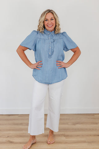 Campbell Chambray Top - Washed Denim