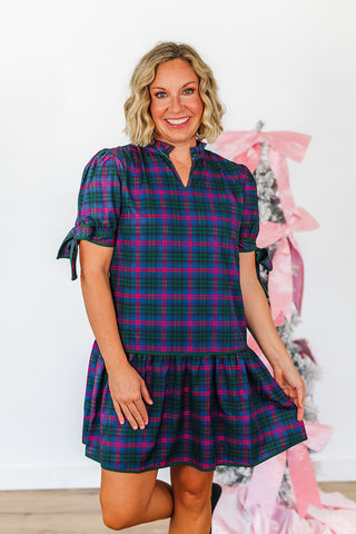 Evelyn Dress - Navy Plaid