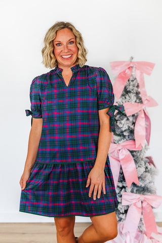 Evelyn Dress - Navy Plaid
