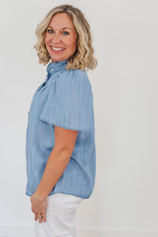 Campbell Chambray Top - Washed Denim