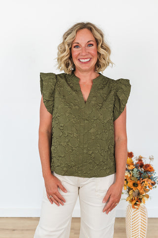 Here for the Party Top - Olive