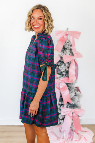 Evelyn Dress - Navy Plaid