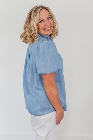 Campbell Chambray Top - Washed Denim