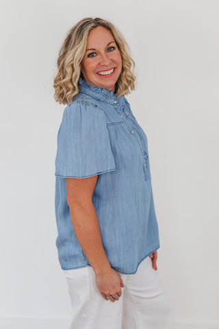Campbell Chambray Top - Washed Denim