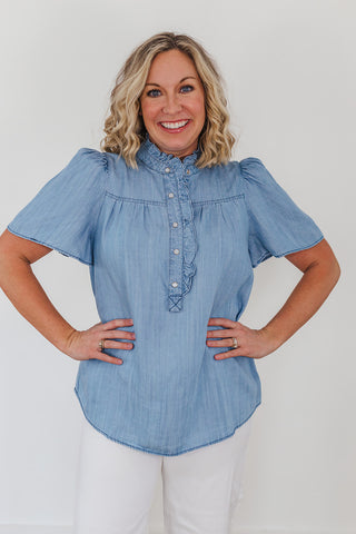 Campbell Chambray Top - Washed Denim