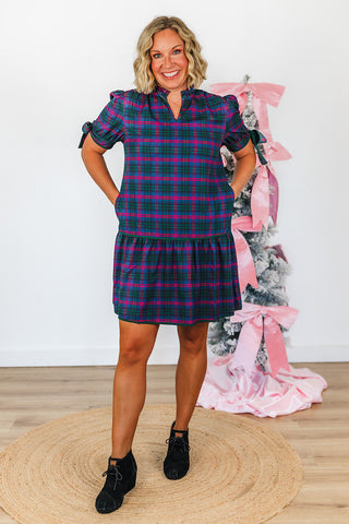 Evelyn Dress - Navy Plaid