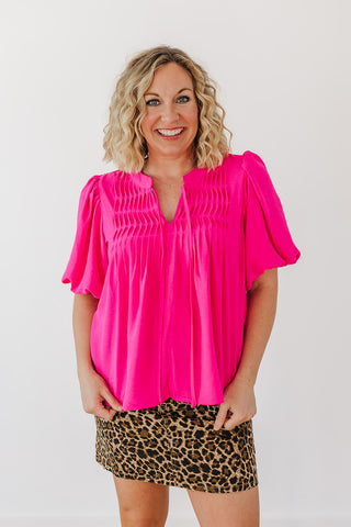 Ruthie Ruffle Top - Hot Pink