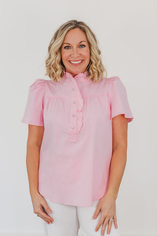 Connie Chambray Top - Cotton Pink