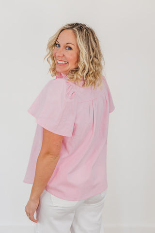 Connie Chambray Top - Cotton Pink