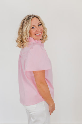 Connie Chambray Top - Cotton Pink