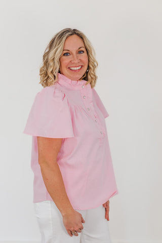Connie Chambray Top - Cotton Pink