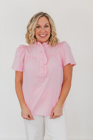 Connie Chambray Top - Cotton Pink