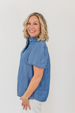 Campbell Chambray Top - Dark Denim