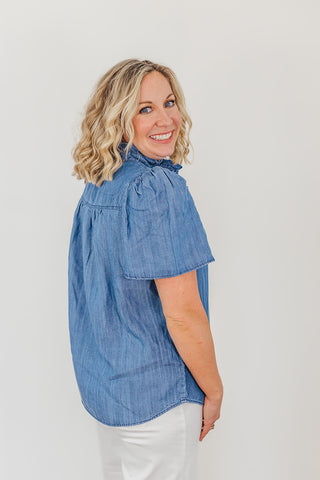 Campbell Chambray Top - Dark Denim