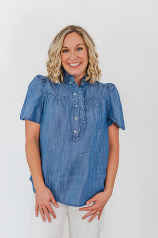 Campbell Chambray Top - Dark Denim