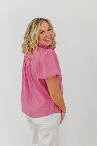 Connie Chambray Top - Raspberry