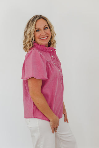 Connie Chambray Top - Raspberry