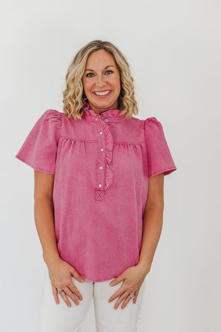 Connie Chambray Top - Raspberry