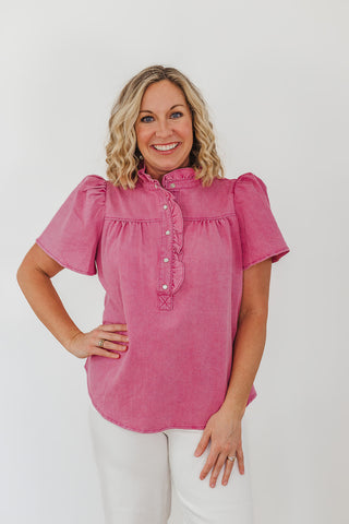 Connie Chambray Top - Raspberry