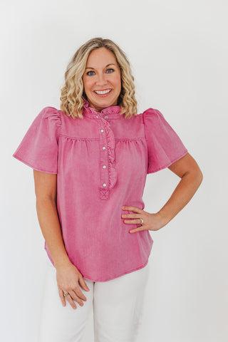 Connie Chambray Top - Raspberry
