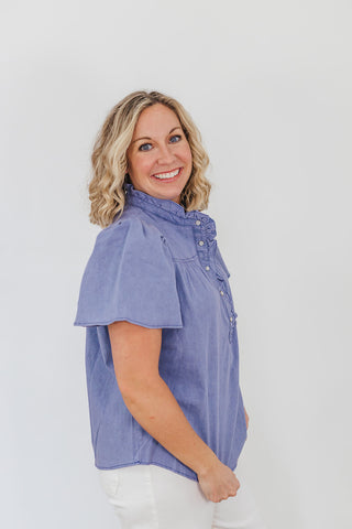 Connie Chambray Top - Purple
