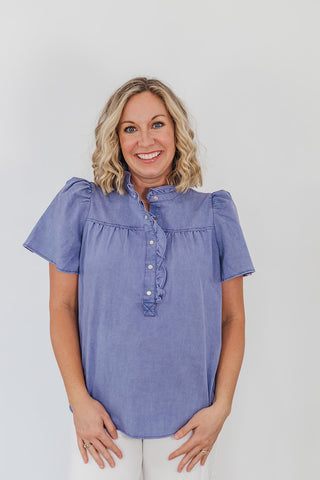 Connie Chambray Top - Purple