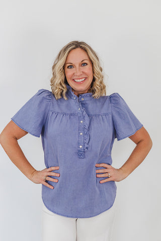 Connie Chambray Top - Purple
