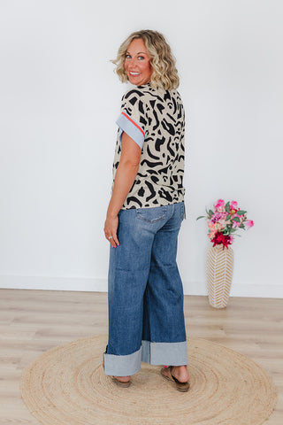 Addie Abstract Print Top - Cream