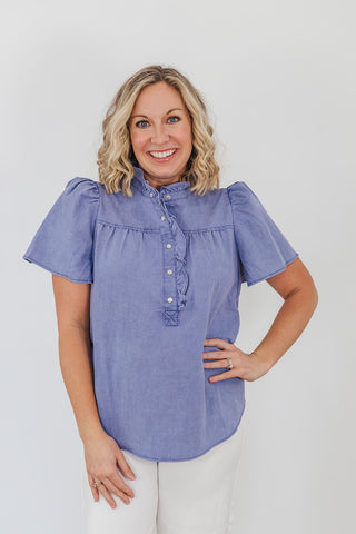 Connie Chambray Top - Purple