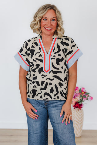Addie Abstract Print Top - Cream