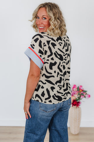 Addie Abstract Print Top - Cream