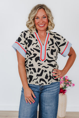 Addie Abstract Print Top - Cream