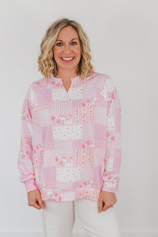 Riley French Terry Pullover - Pink Patchwork