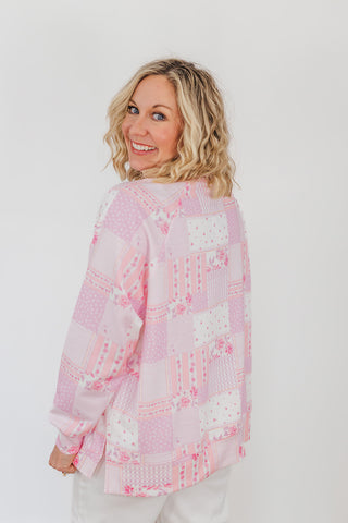 Riley French Terry Pullover - Pink Patchwork