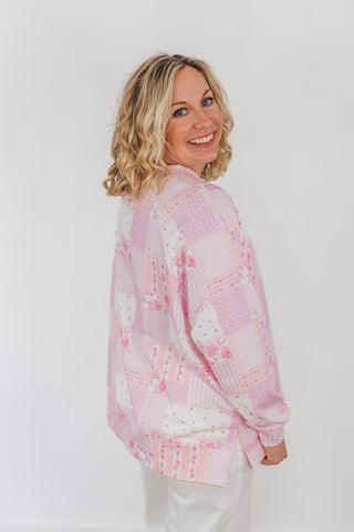 Riley French Terry Pullover - Pink Patchwork