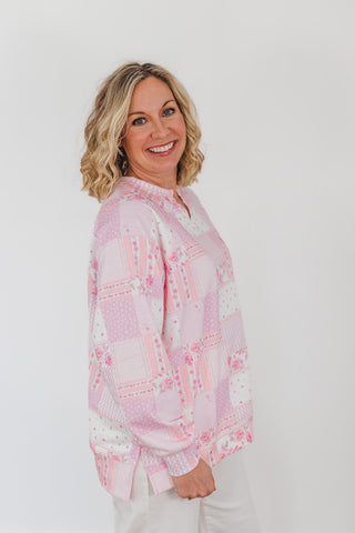 Riley French Terry Pullover - Pink Patchwork
