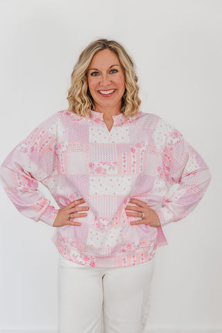 Riley French Terry Pullover - Pink Patchwork