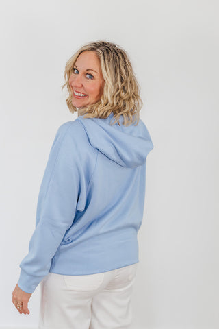Kayla Luxe Hooded Quarter Zip Pullover - Light Blue