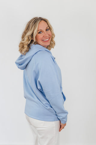 Kayla Luxe Hooded Quarter Zip Pullover - Light Blue