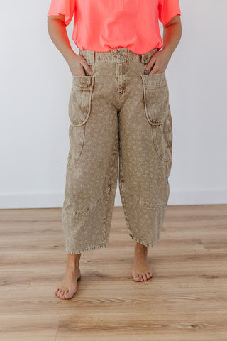 Fun Floral Barrel Pants - Latte