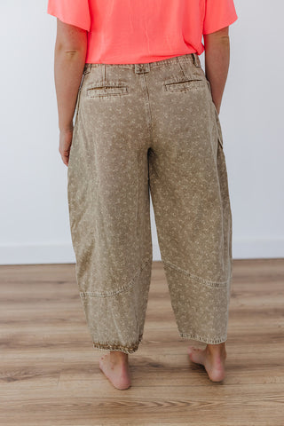 Fun Floral Barrel Pants - Latte