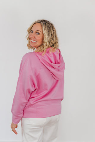 Kayla Luxe Hooded Quarter Zip Pullover - Light Pink