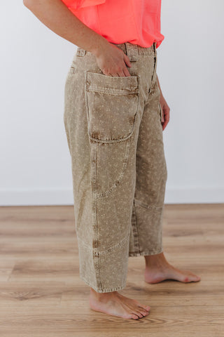 Fun Floral Barrel Pants - Latte
