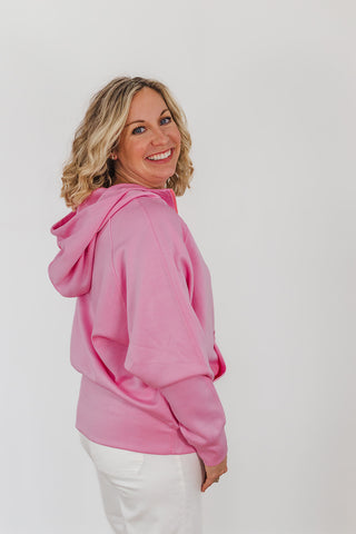Kayla Luxe Hooded Quarter Zip Pullover - Light Pink
