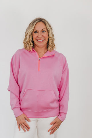 Kayla Luxe Hooded Quarter Zip Pullover - Light Pink