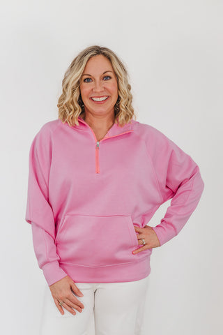 Kayla Luxe Hooded Quarter Zip Pullover - Light Pink