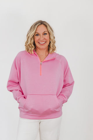 Kayla Luxe Hooded Quarter Zip Pullover - Light Pink