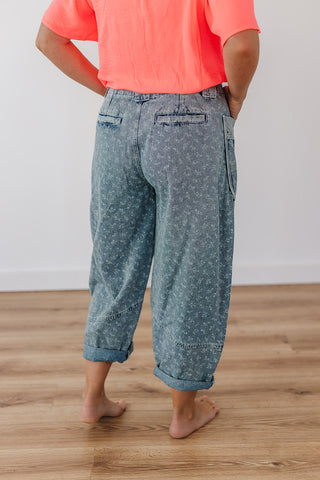 Fun Floral Barrel Pants - Washed Denim