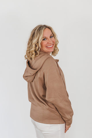 Kayla Luxe Hooded Quarter Zip Pullover - Mocha
