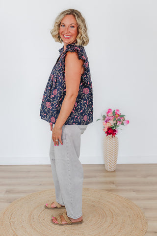 Navy Bloom Top